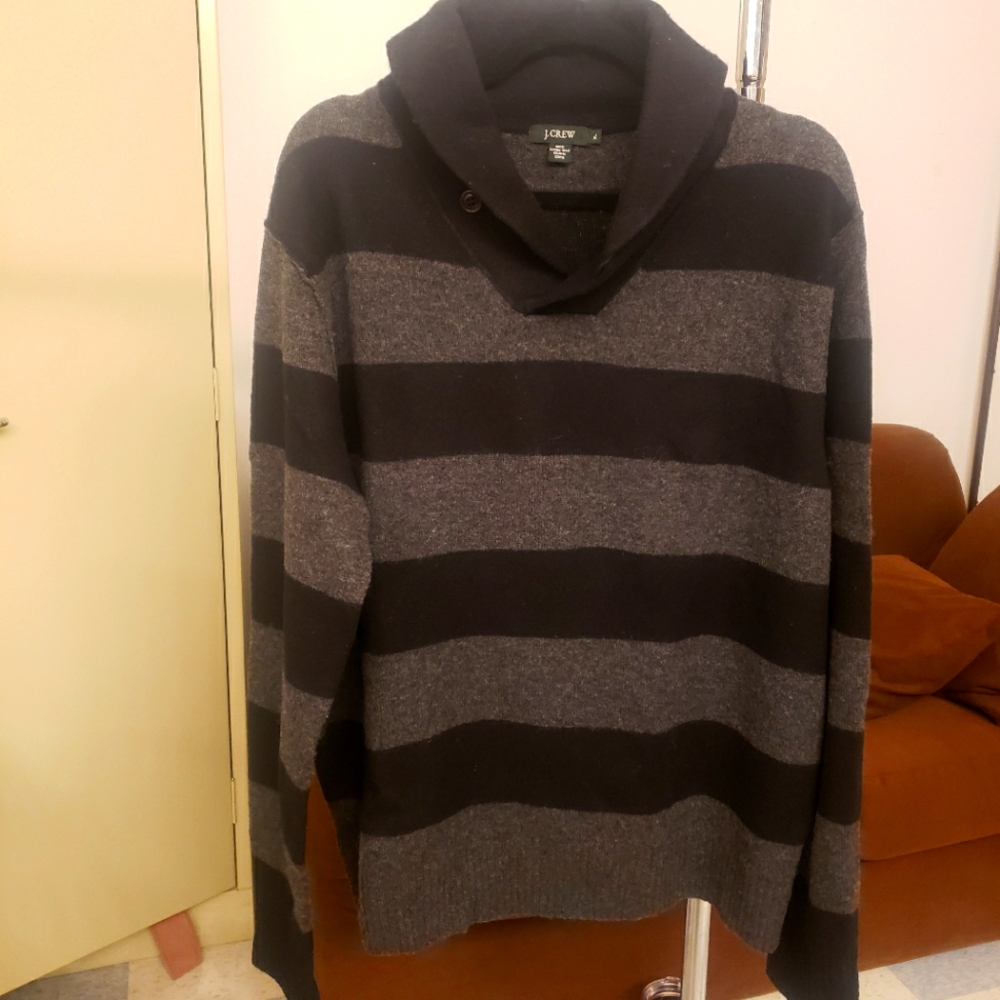 JCrew Men's lambswool shawl neck striped sweater size XL